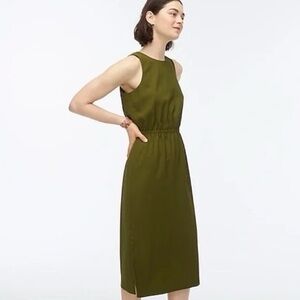 J. Crew boatneck button back Sleeveless midi Dress olive green, US 0